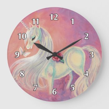 Unicorn In Blush Of Dawn Large Clock by ArtsyKidsy at Zazzle