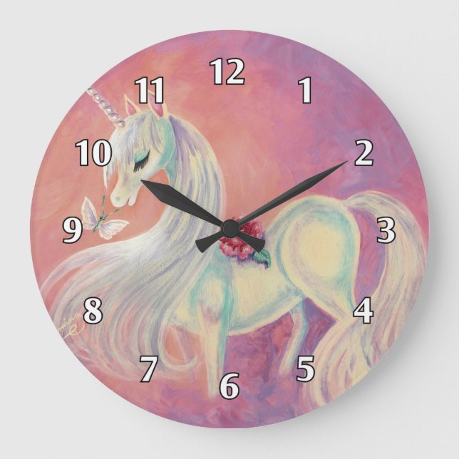 Unicorn In Blush Of Dawn Large Clock (Front)