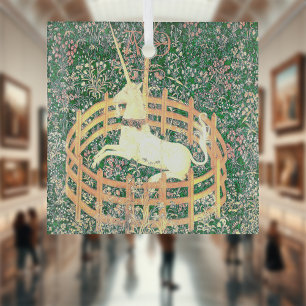 Unicorn In Captivity Glass Ornament