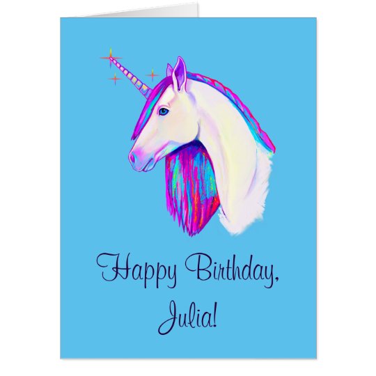 Unicorn In Colors Happy Birthday Name Customizable Card