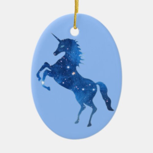 Unicorn in Deep Blue Pleiades Star Image Ceramic Ornament