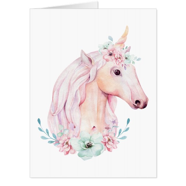 Unicorn In Flowers Blank Card (Front)