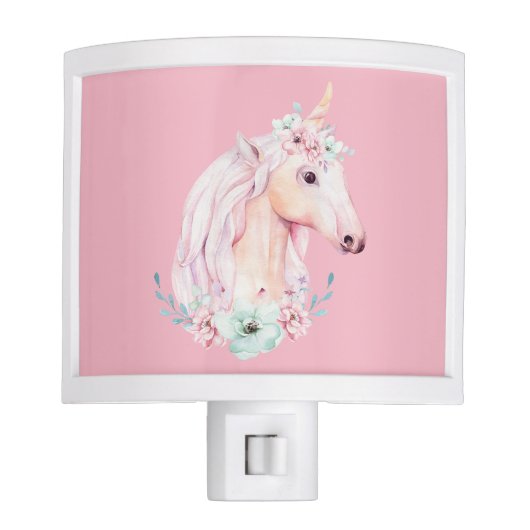 Unicorn In Flowers Pink Night Light (Front)