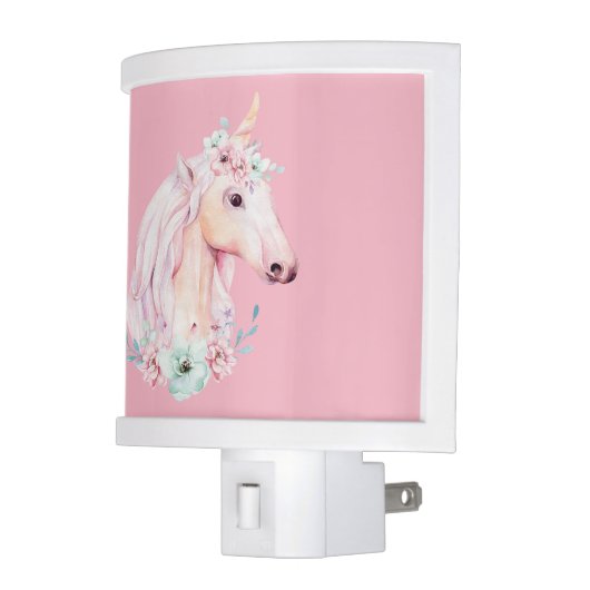 Unicorn In Flowers Pink Night Light (Left)