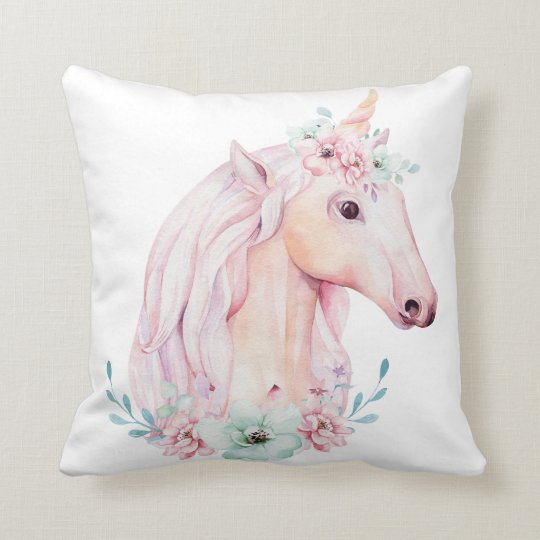 Unicorn In Flowers White and Floral Pillow
