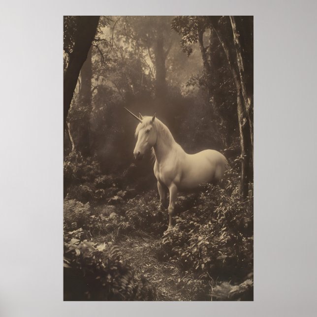 Unicorn in Forest Photography Print Dark Academia (Front)