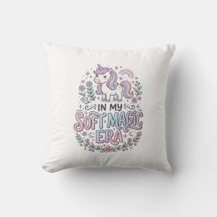 Unicorn In My Soft Magic Era Playful Typography De Throw Pillow