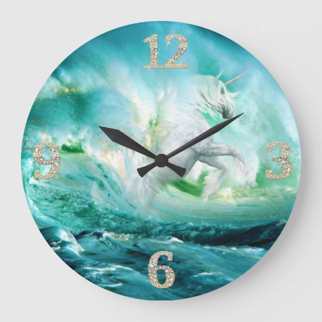 Unicorn in Ocean Waves Wall Clock (Front)