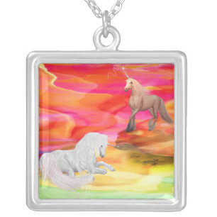 Unicorn in Painted Desert Silver Plated Necklace
