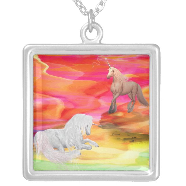 Unicorn in Painted Desert Silver Plated Necklace (Front)