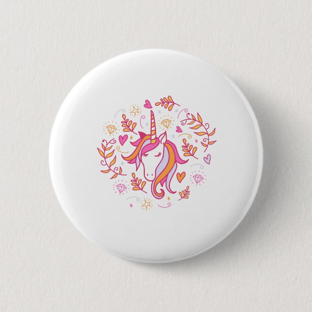 Unicorn in Pink and Orange Button (Front)