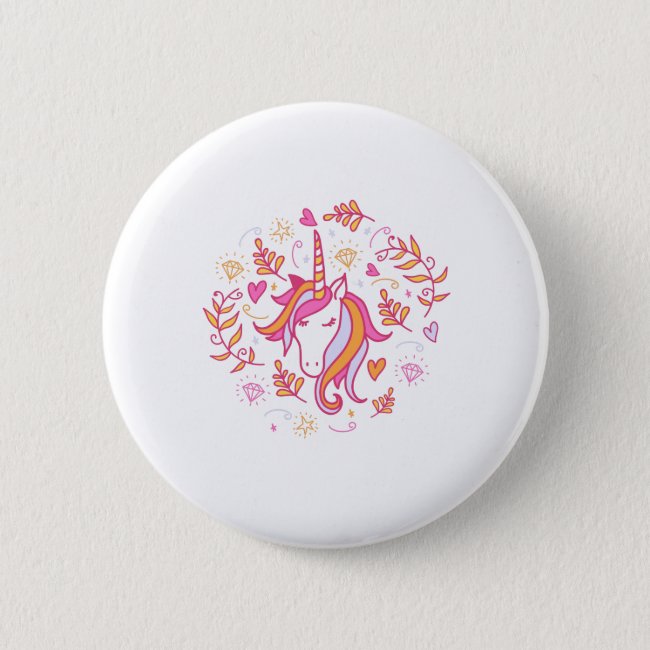 Unicorn in Pink and Orange Button