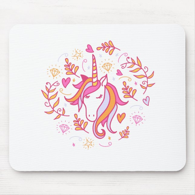 Unicorn in Pink and Orange Mouse Pad (Front)