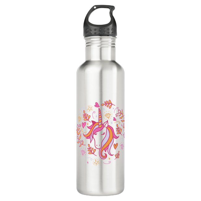Unicorn in Pink and Orange Stainless Steel Water Bottle