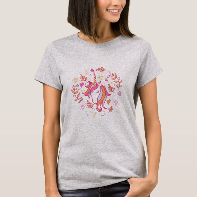 Unicorn in Pink and Orange T-Shirt (Front)