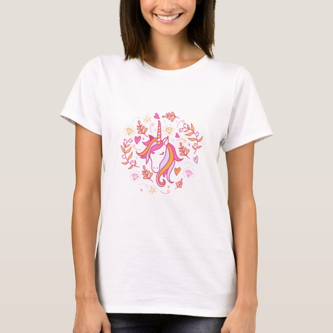 Unicorn in Pink and Orange T-Shirt