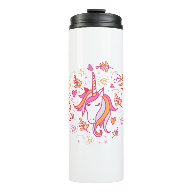 Unicorn in Pink and Orange Thermal Tumbler