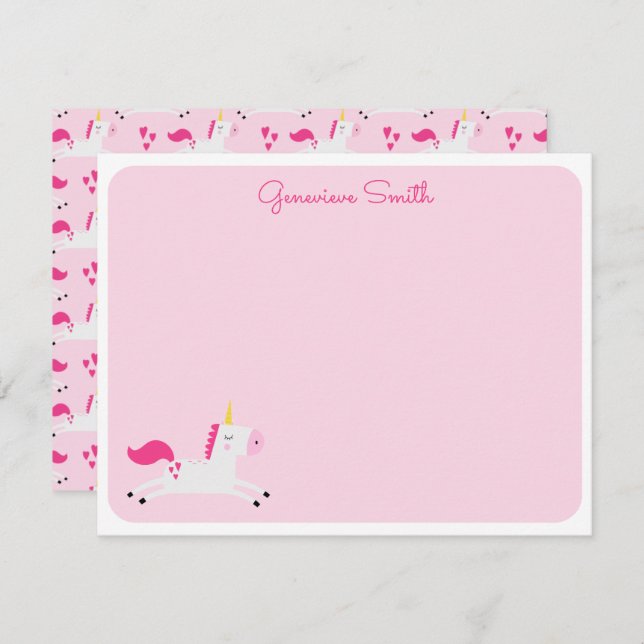 Unicorn in Pinks with Hearts Note Card (Front/Back)