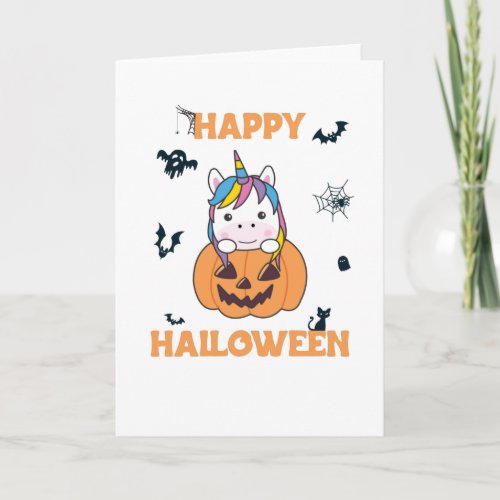 Unicorn In Pumpkin Cute Unicorns Happy Halloween Card