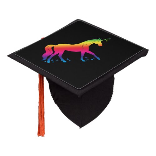 Unicorn in Rainbow Silhouette with Stars Graduation Cap Topper