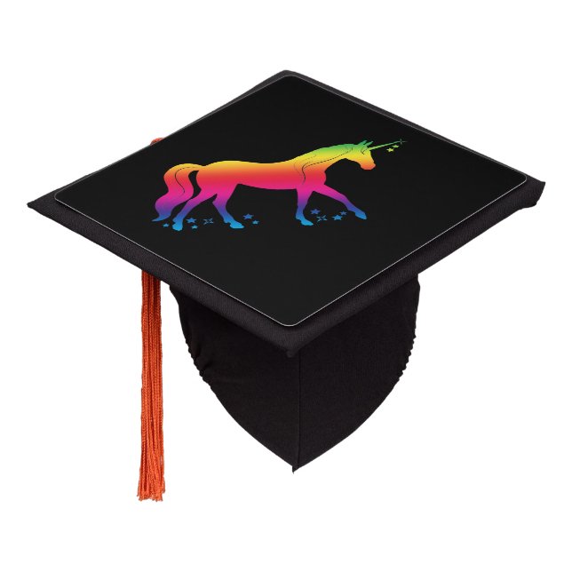 Unicorn in Rainbow Silhouette with Stars Graduation Cap Topper (Angled)