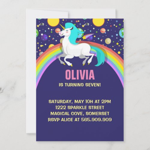 Unicorn in Space Birthday Invitation