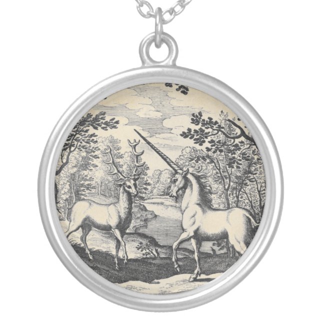 Unicorn in the Forest Silver Plated Necklace (Front)