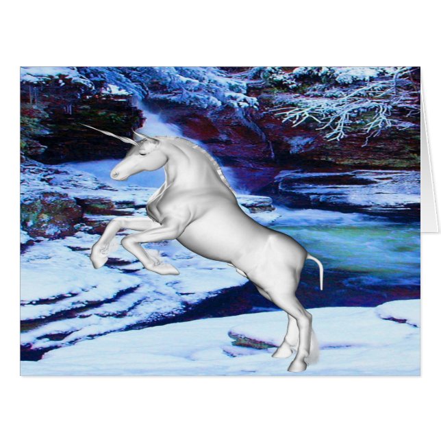 Unicorn in the Snow Birthday Card (Front Horizontal)