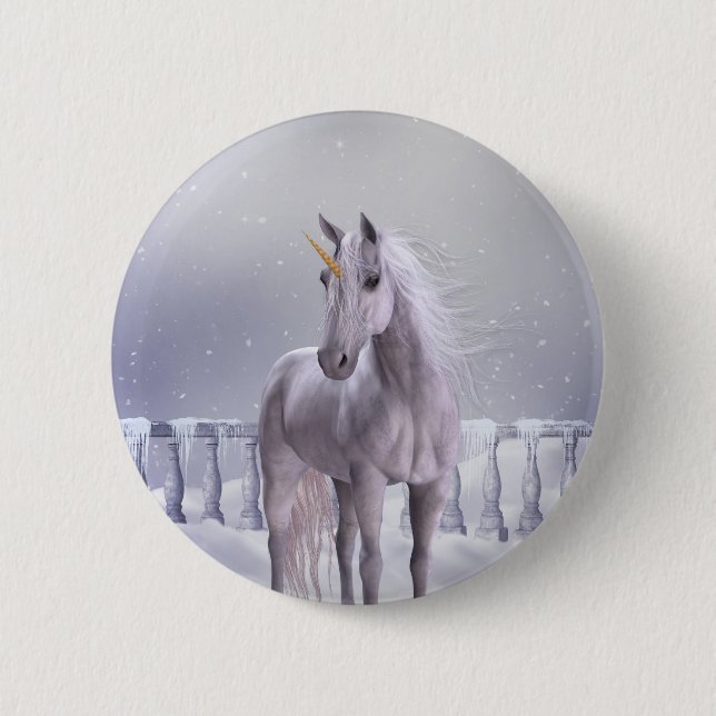 Unicorn in the Snow Button (Front)