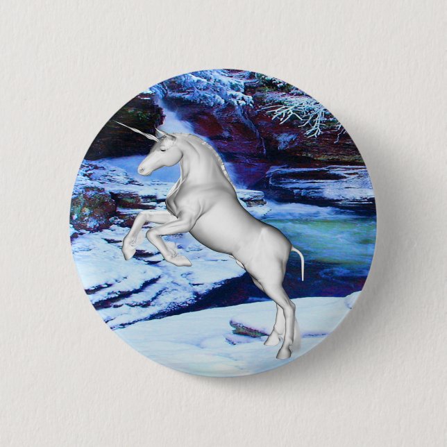 Unicorn in the Snow Button (Front)
