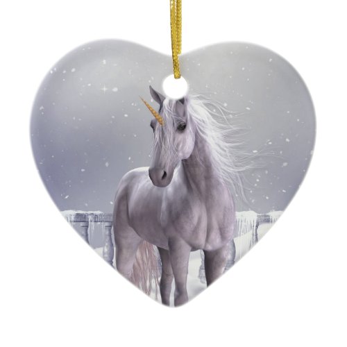 Unicorn in the Snow Ceramic Ornament