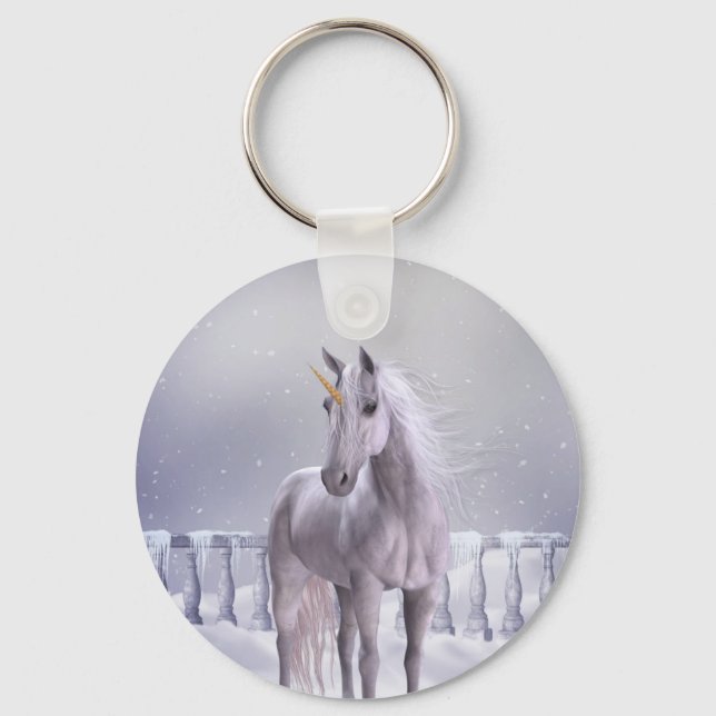 Unicorn in the Snow Keychain (Front)
