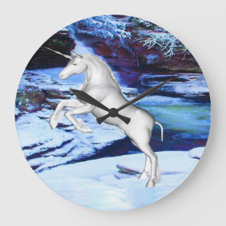 Unicorn in the Snow Large Clock