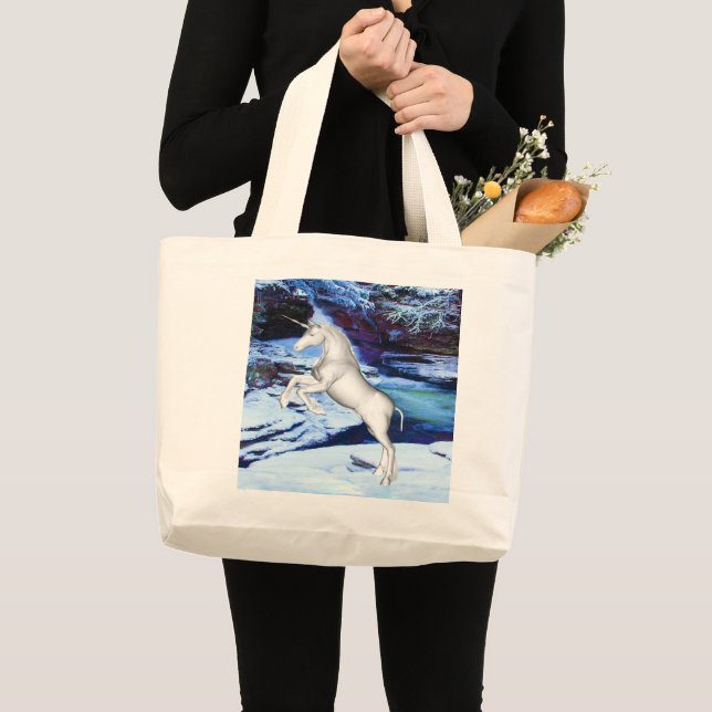 Unicorn in the Snow Large Tote Bag (Front (Product))