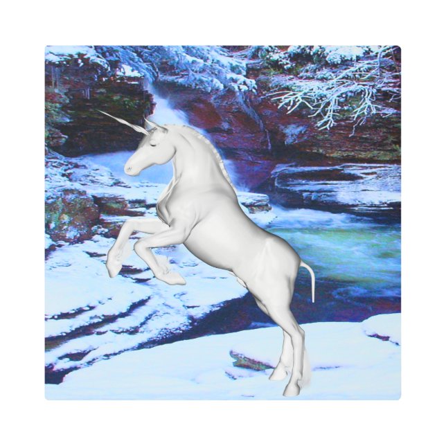 Unicorn in the Snow Metal Print (Front)