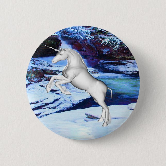 Unicorn in the Snow Pinback Button (Front)