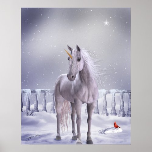 Unicorn in the Snow Poster Print