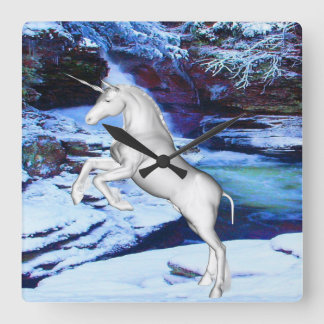 Unicorn in the Snow Square Wall Clock