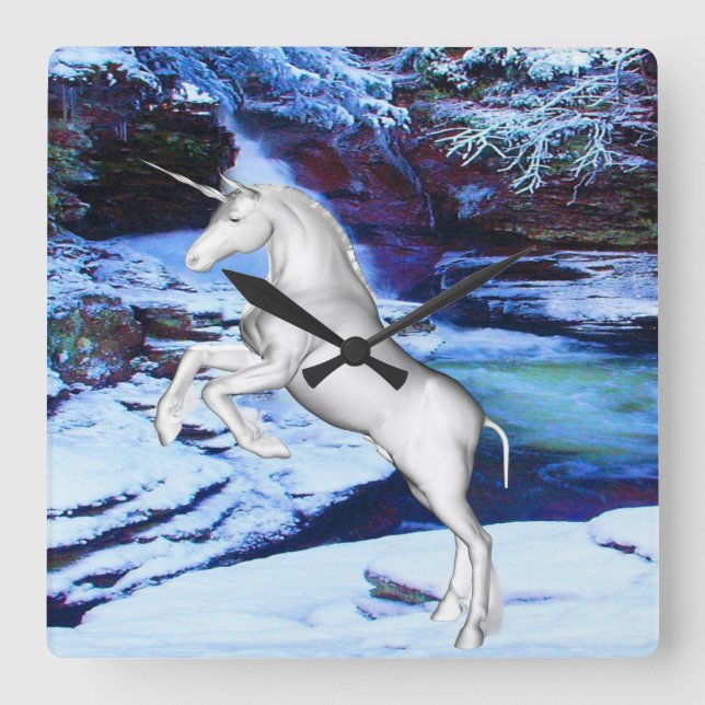 Unicorn in the Snow Square Wall Clock (Front)