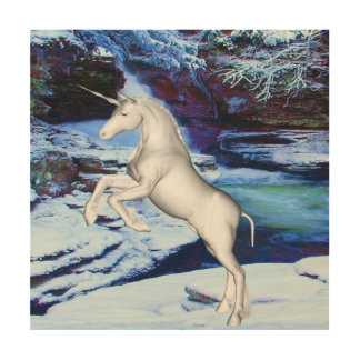 Unicorn in the Snow Wood Wall Decor