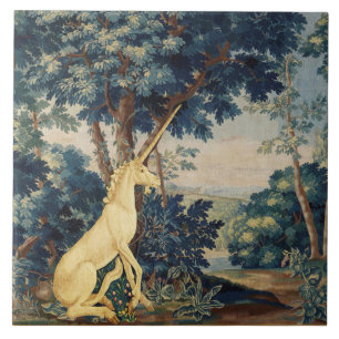 UNICORN IN WOODLAND LANDSCAPE,TREES,GREENERY CERAMIC TILE