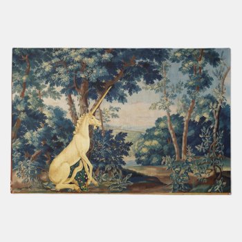 Unicorn In Woodland Landscape Trees Greenery Doormat by bulgan_lumini at Zazzle