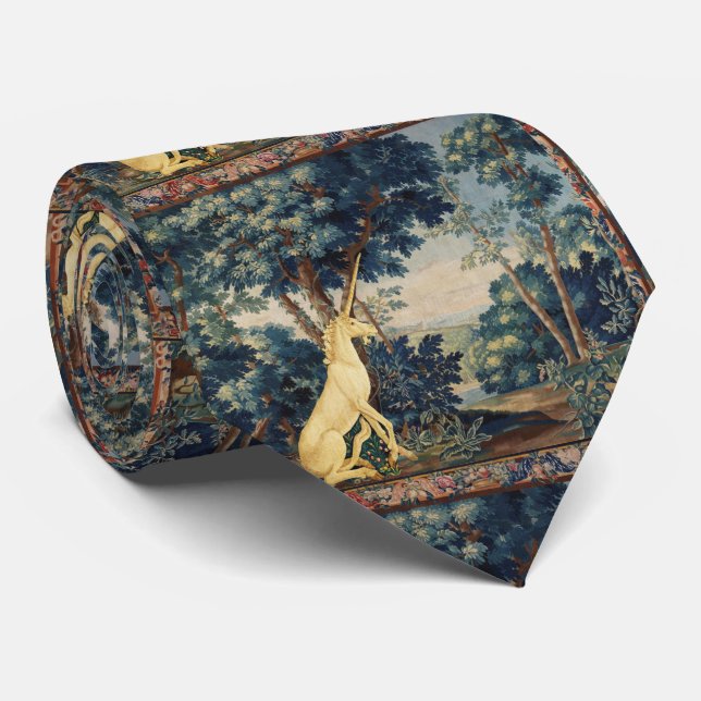 UNICORN IN WOODLAND LANDSCAPE,TREES,GREENERY NECK TIE (Rolled)