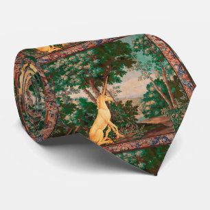 UNICORN IN WOODLAND LANDSCAPE,TREES Pink Green Neck Tie