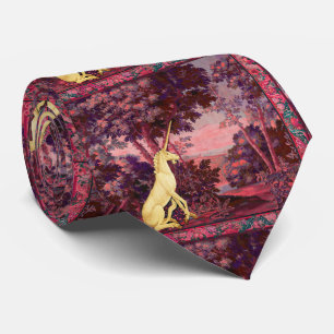 UNICORN IN WOODLAND LANDSCAPE,TREES Pink Greenery Neck Tie