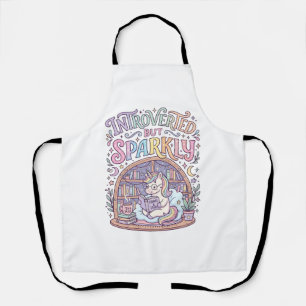 Unicorn Introverted but Sparkly Original White Bac Apron