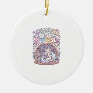 Unicorn Introverted but Sparkly Original White Bac Ceramic Ornament