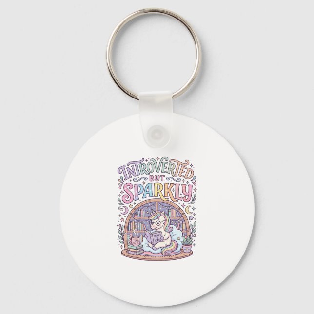 Unicorn Introverted but Sparkly Original White Bac Keychain (Front)