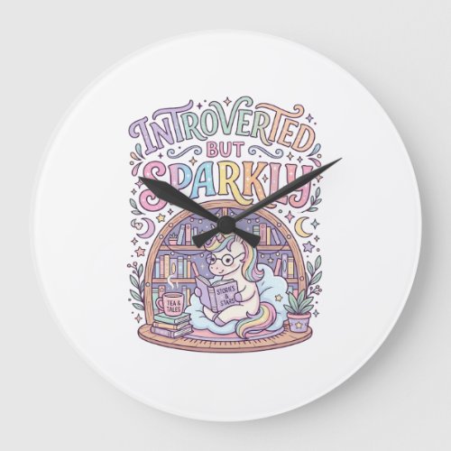 Unicorn Introverted but Sparkly Original White Bac Large Clock