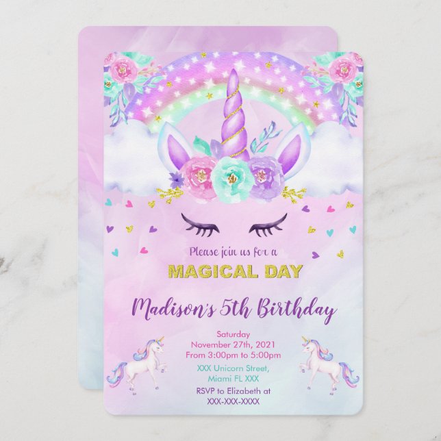 Unicorn Invitation  (Front/Back)